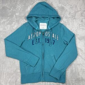 Y2K Aeropostale Turquoise Zip Up Hoodie Embroidered Logo Womens S Casual Vintage